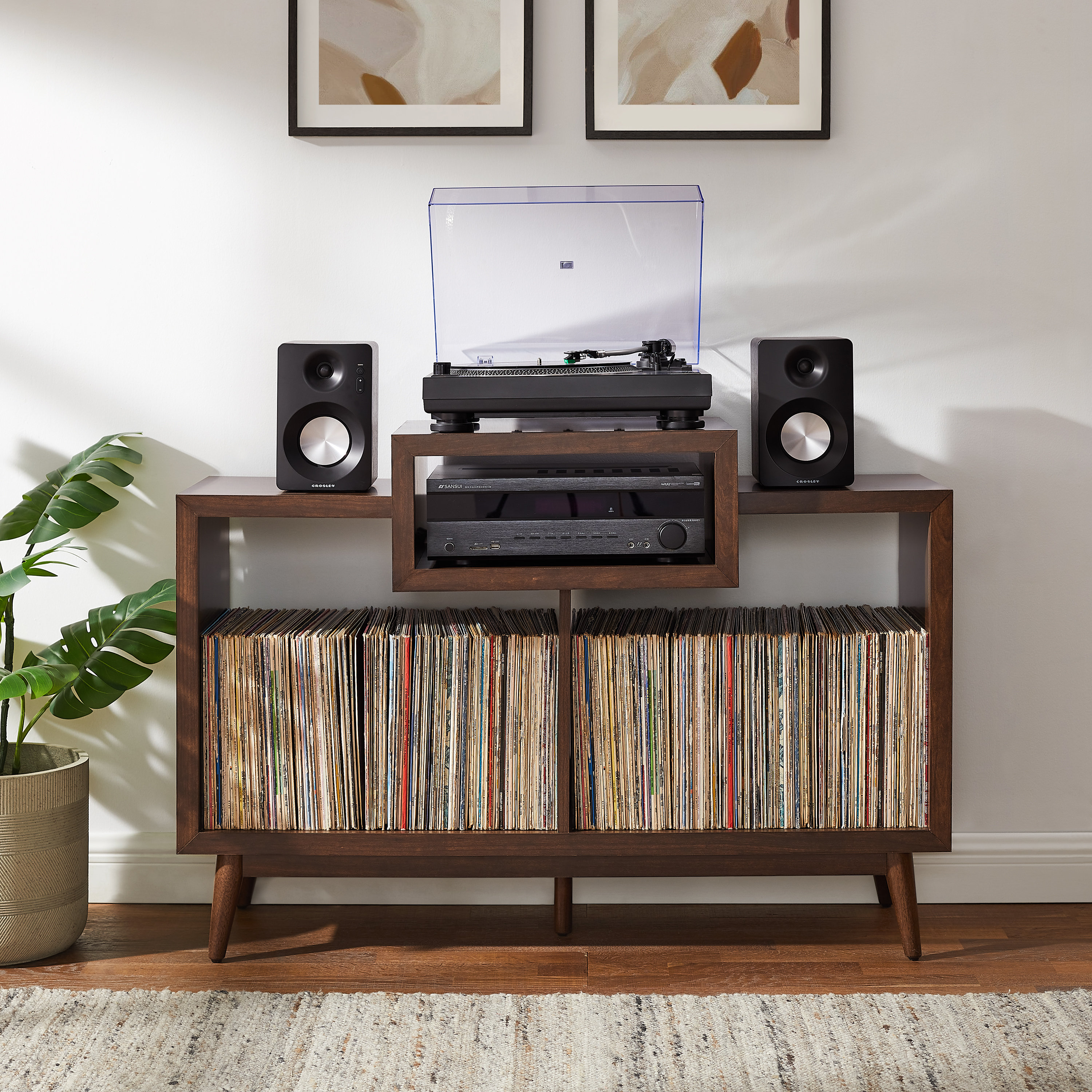 George Oliver Nashville Medium Record Player Stand With Vinyl